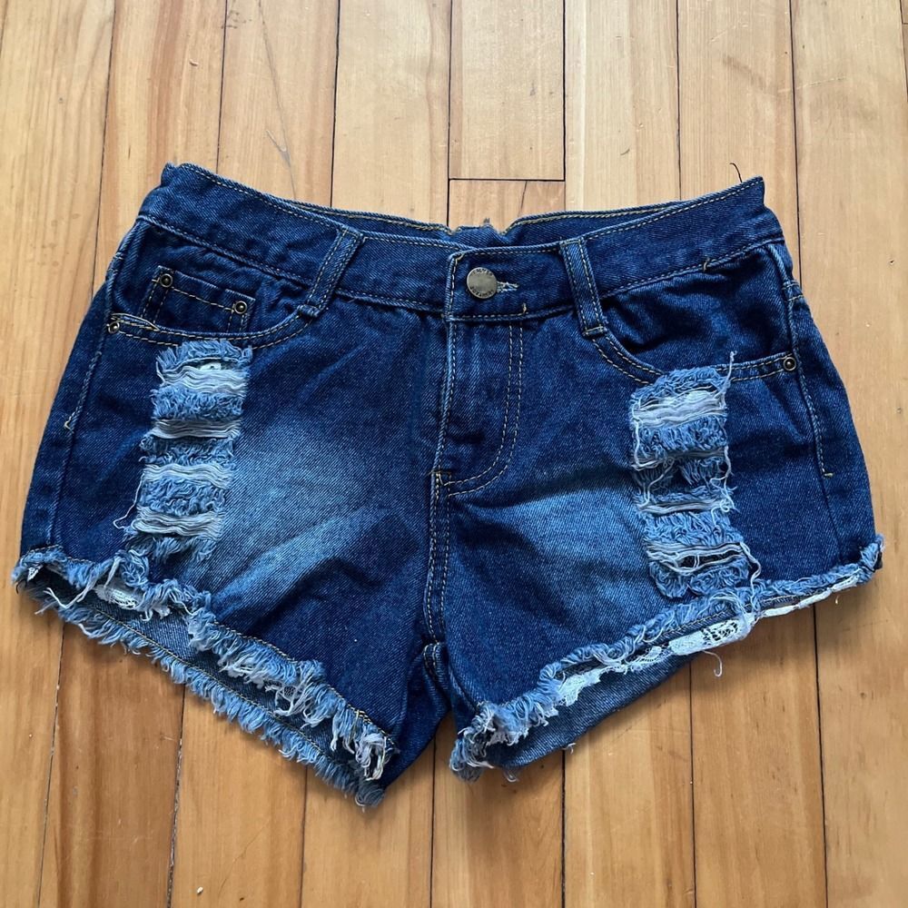 Falmer Heritage Blue Denim Ripped Lace Insert Jean Shorts Women's Size S